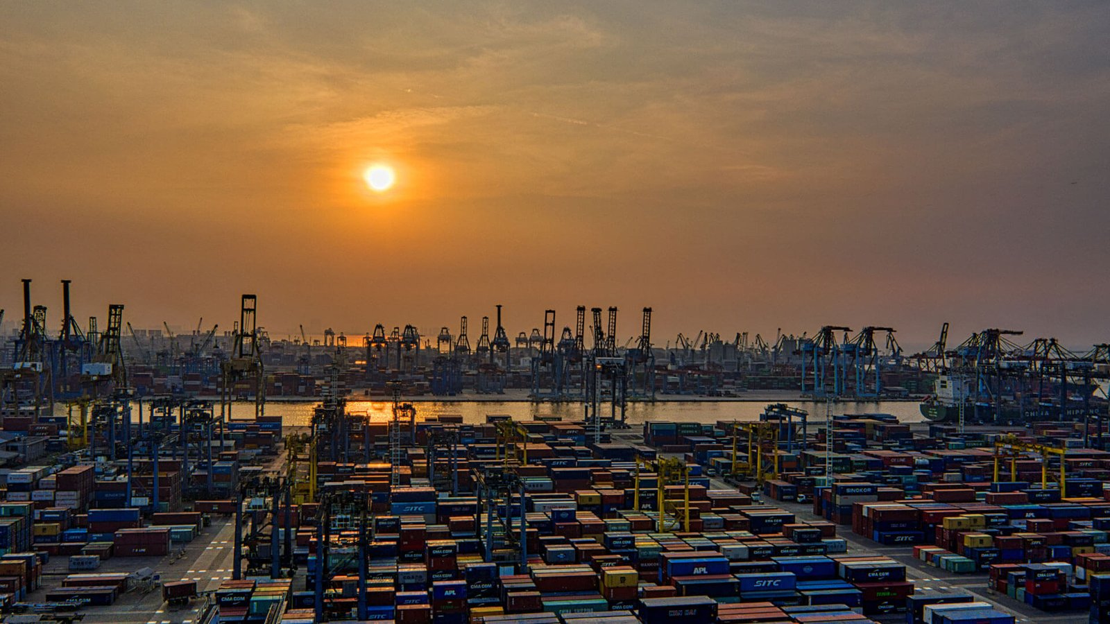 A container ship carrying copper being unloaded at a U.S. port