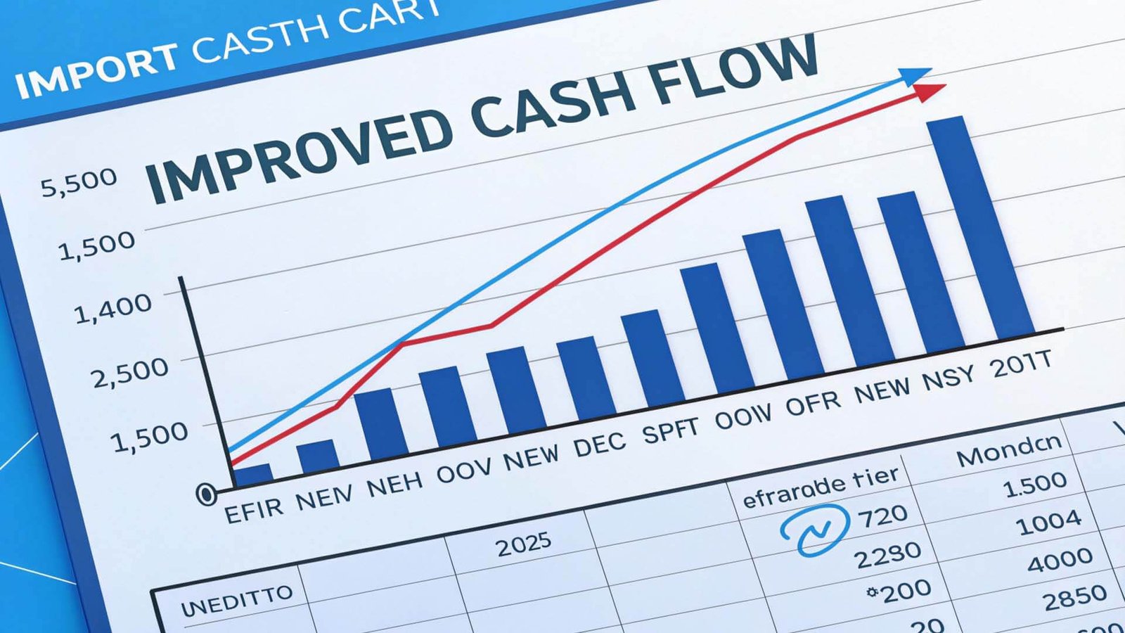 A chart showing improved cash flow for an import business