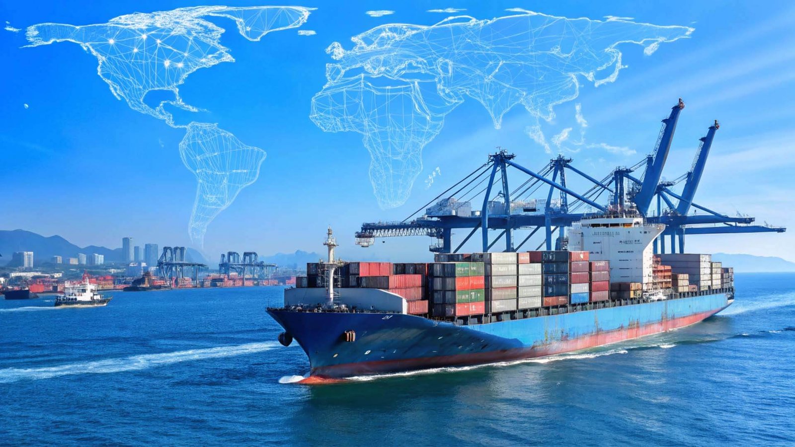 A container ship with barrels, representing paint imports