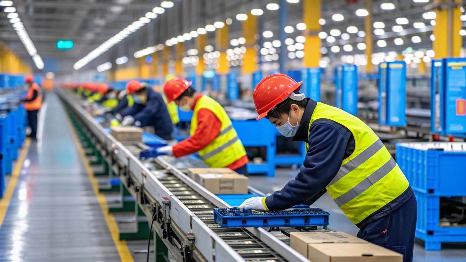A factory assembly line with workers
