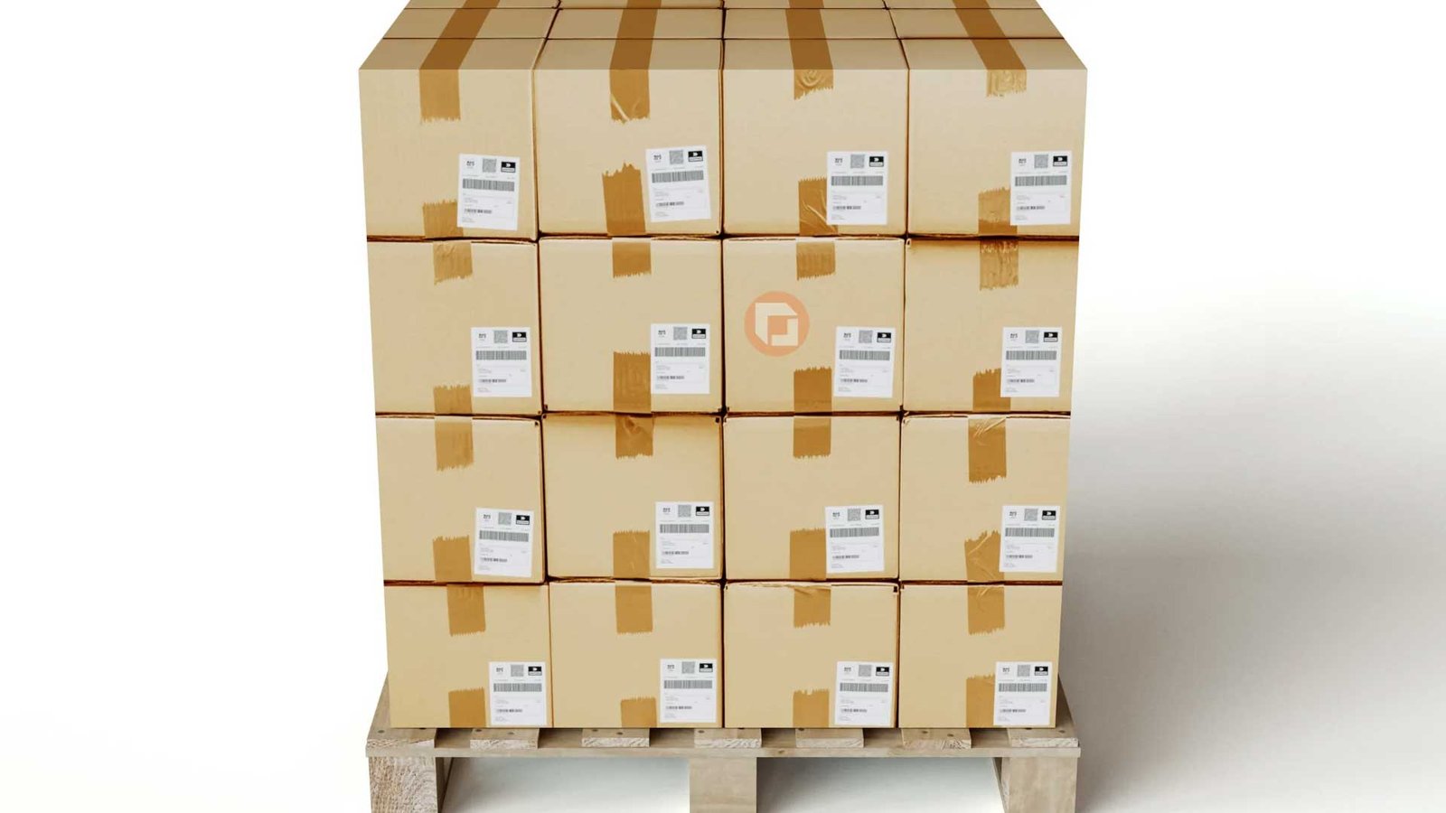 A pallet correctly wrapped and labeled for Amazon FBA