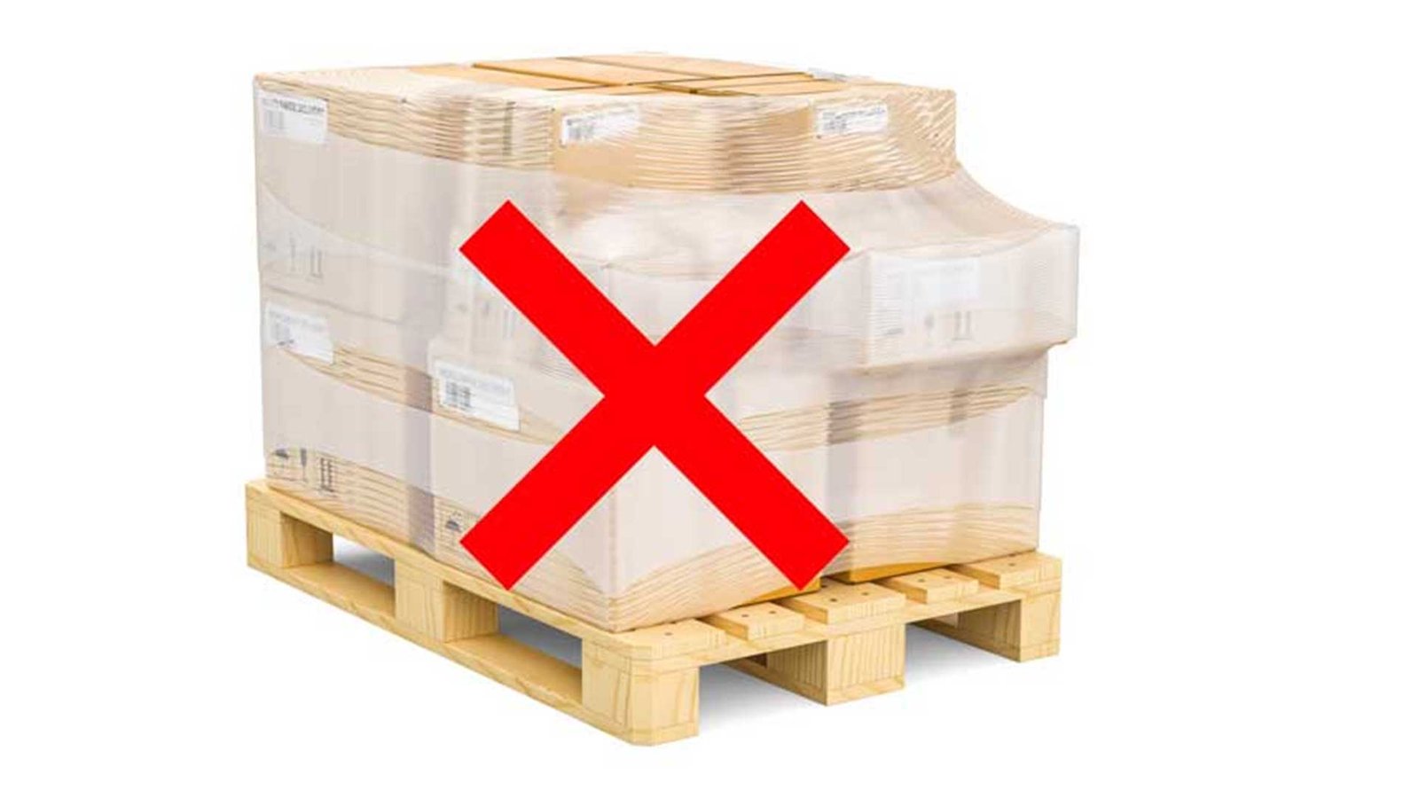 A pallet with boxes overhanging the edge, showing risk of damage