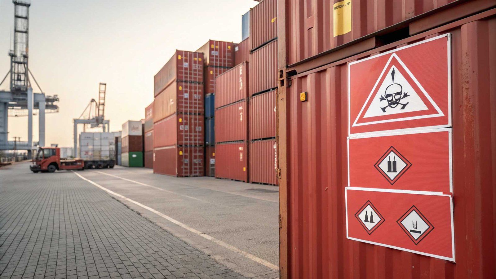 A reliable delivery truck driving away from a well-organized warehouse