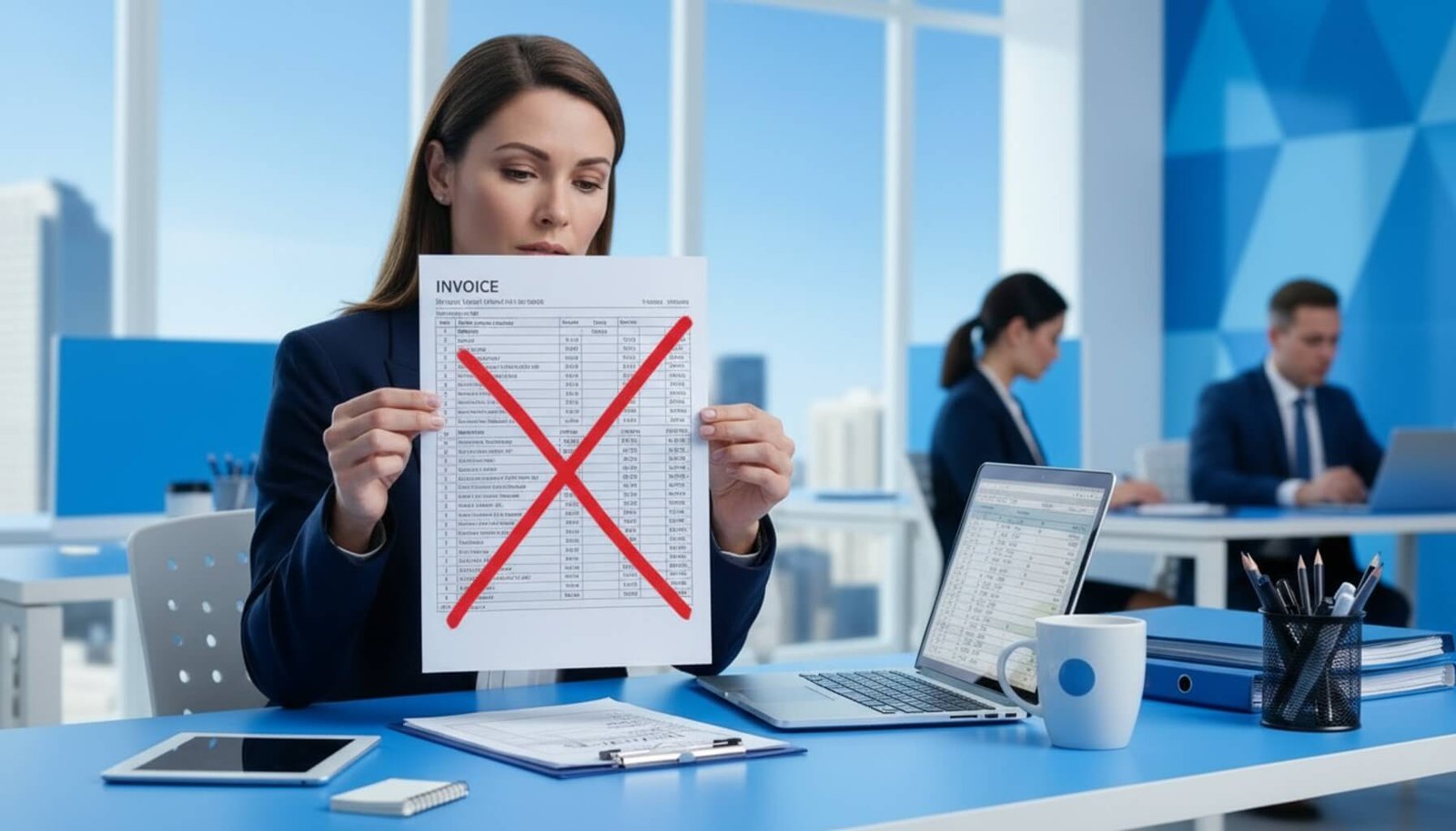 An invoice with a red cross mark on it, indicating a mistake