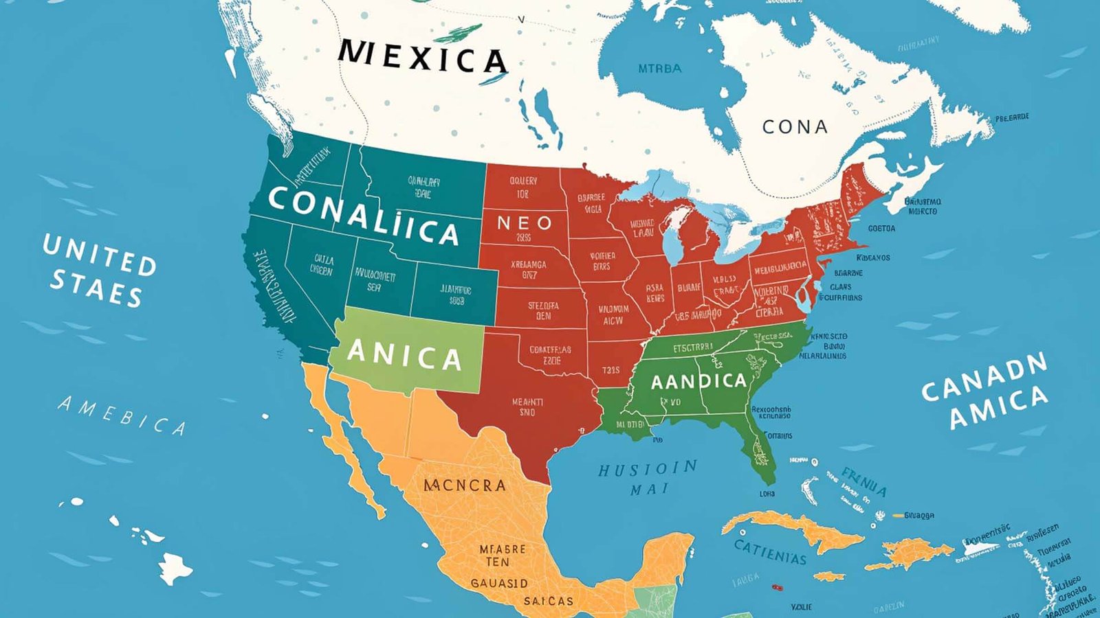Map of North America highlighting USA, Mexico, and Canada