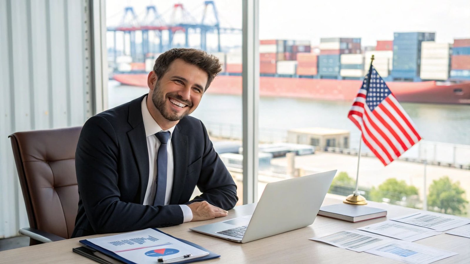 A logistics manager planning a shipment on a computer