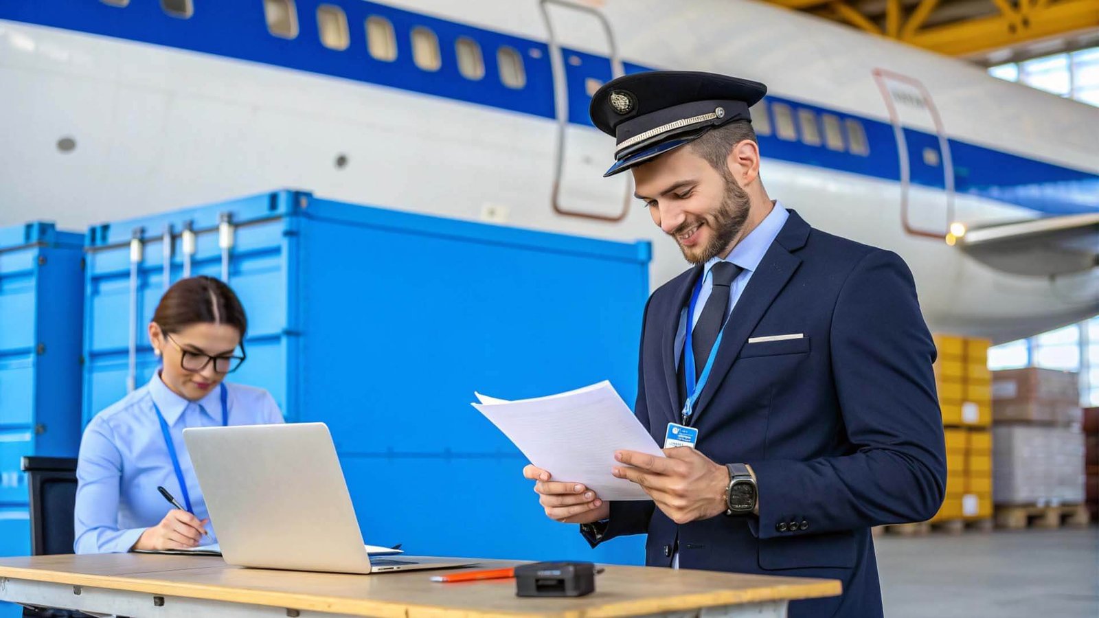 customs officer inspecting aerospace shipment documents